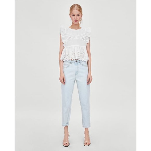 Customized Ruffle Blouse w/ Custom Tie-Dye - Withe Eyelet Lace - Picture 6 of 6